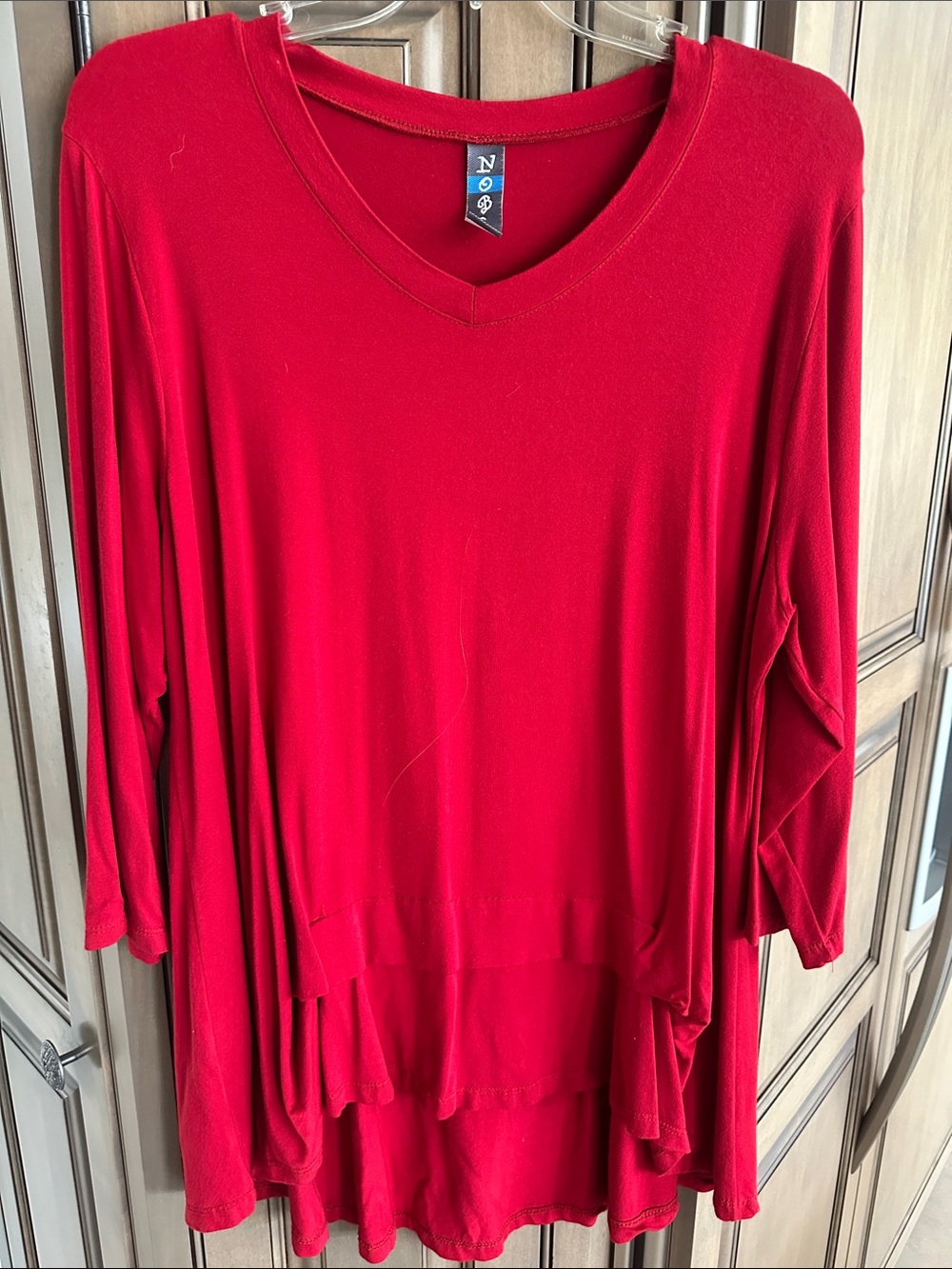 Red V-Neck Women's Tunic Top